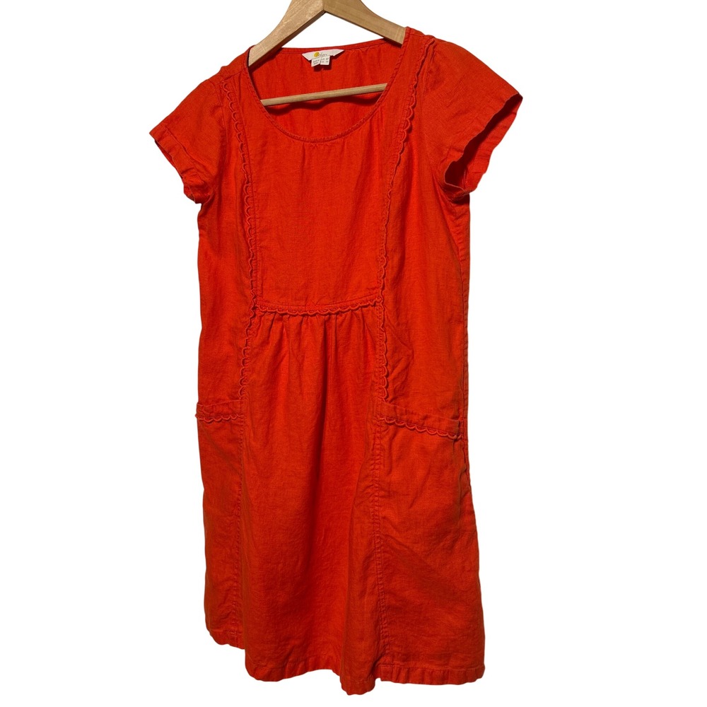 Boden Alberta 100% Linen Scalloped Trim Pocket Mini Dress Moro Orange US Size 4P
